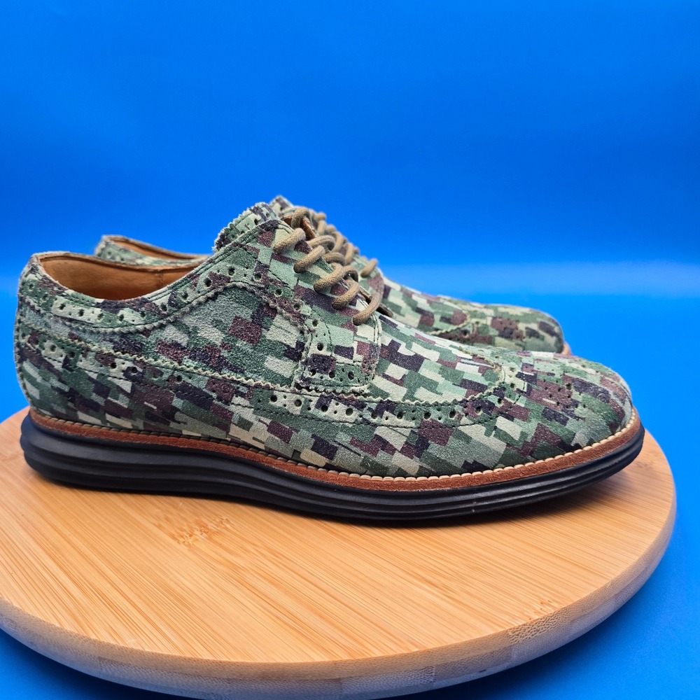 Cole Haan Lunargrand Long Wingtip Digital Camo Suede Mens Shoes C12508 Size 7.5M